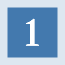 Number one on blue square background.