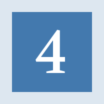 White number four on blue square background.