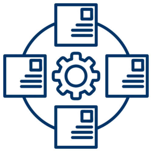 Diagram of documents connected by gear.