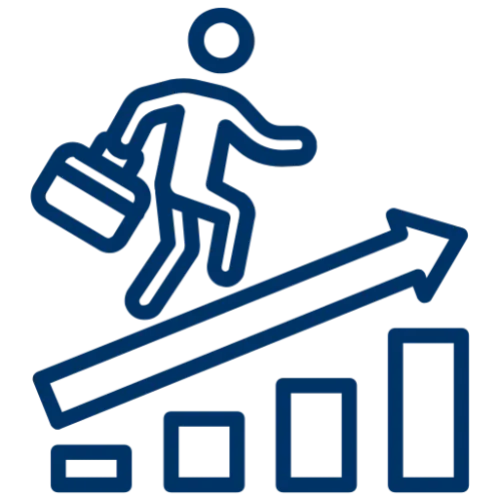 Person climbing upward graph with briefcase.