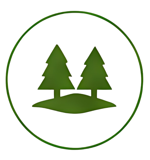 Two green trees inside circle